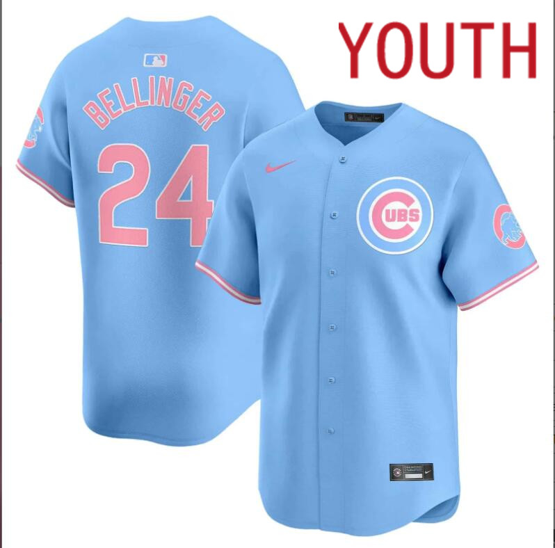 Youth  Chicago Cubs #24 Bellinger pink blue 2024 Nike MLB jersey
